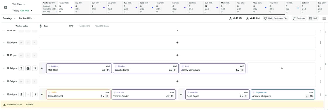 Highlight Current Day on Tee Sheet