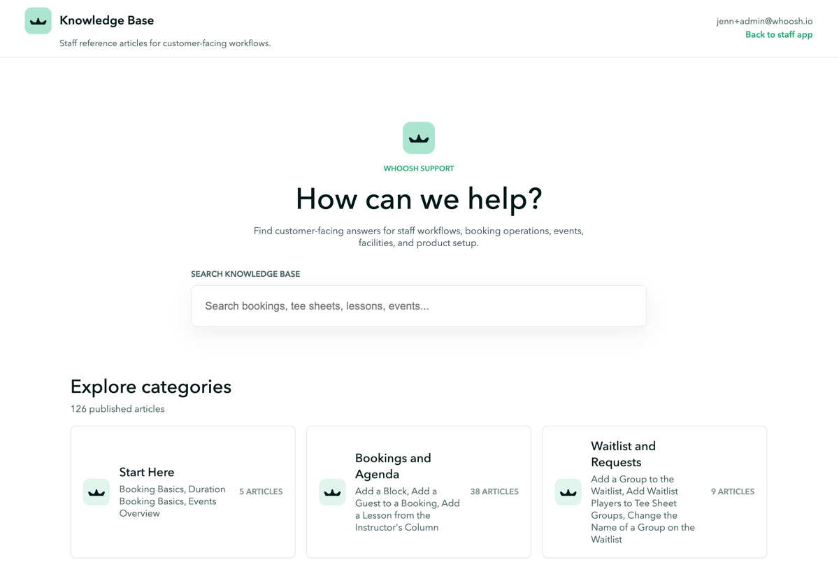 Whoosh Knowledge Base now In-App